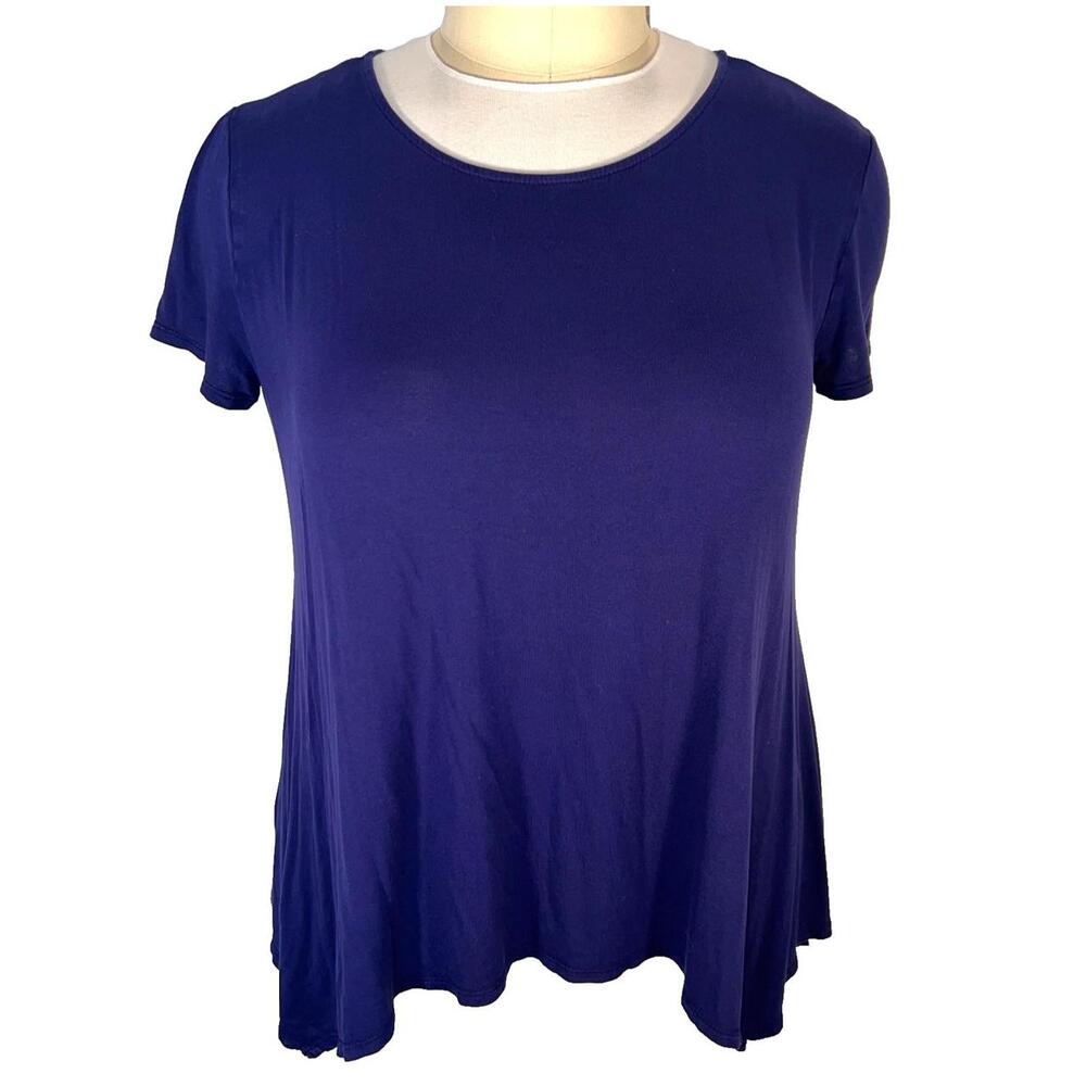 Misia Tunic Blouse Women's 2X Blue Sharkbite Hem Swing Tunic Tee Shirt